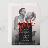 Stilvolle Minimal Chic Rot und Black Foto Hochzeit Save The Date (Vorderseite)