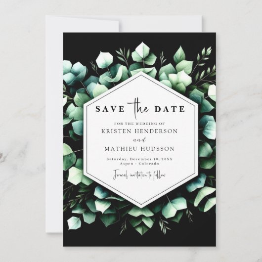 Stilvolle Minimal Eukalyptus Digital Wedding Save The Date (Vorderseite)
