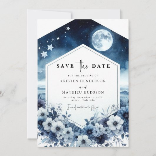 Stilvolle Minimal Moonlit Hochzeit Save The Date (Vorderseite)