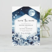 Stilvolle Minimal Moonlit Hochzeit Save The Date (Stehend Vorderseite)