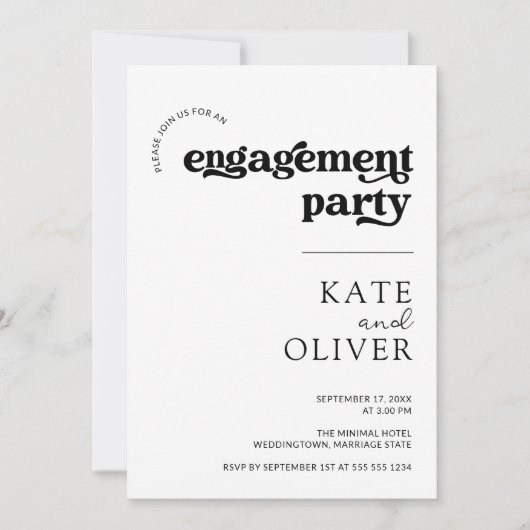 Stilvolle Minimal Retro Schwarz-weiße Engagement-P Einladung (Vorderseite)