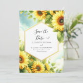 Stilvolle Minimal Sunflower Wedding Save The Date (Stehend Vorderseite)