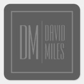 Stilvolle Minimal- und moderne Gray-Initials & Nam Quadratischer Aufkleber (Vorderseite)