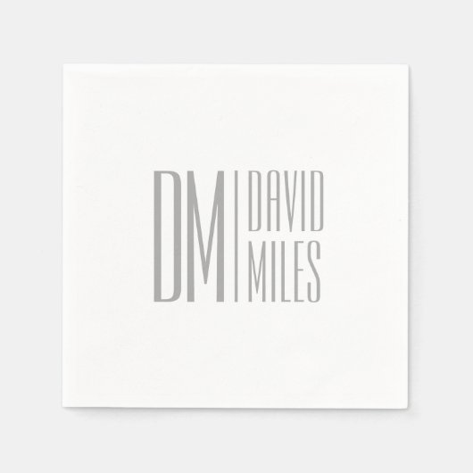 Stilvolle Minimal- und moderne Gray-Initials & Nam Serviette (Vorderseite)