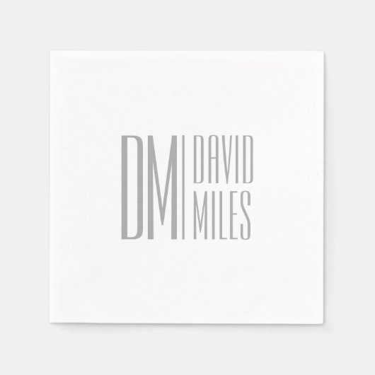 Stilvolle Minimal- und moderne Gray-Initials & Nam Serviette (Vorderseite)