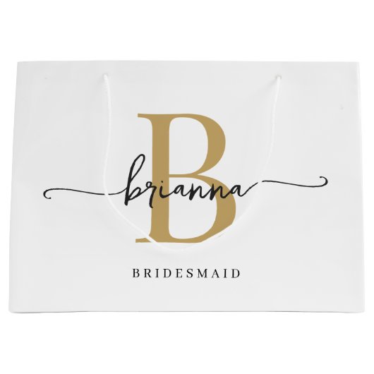 Stilvolle Minimal White Gold Monogram Girly Script Große Geschenktüte (Vorderseite)