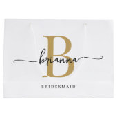 Stilvolle Minimal White Gold Monogram Girly Script Große Geschenktüte (Rückseite)