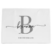 Stilvolle Minimal White Gray Monogram Girly Script Große Geschenktüte (Vorderseite)
