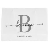 Stilvolle Minimal White Gray Monogram Girly Script Große Geschenktüte (Rückseite)