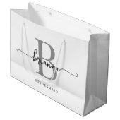 Stilvolle Minimal White Gray Monogram Girly Script Große Geschenktüte (Vorderseite Schrägansicht)