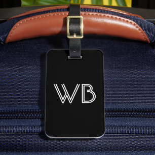 Stilvolle Minimalistische 2 Monogramm Erstschwarz Gepäckanhänger