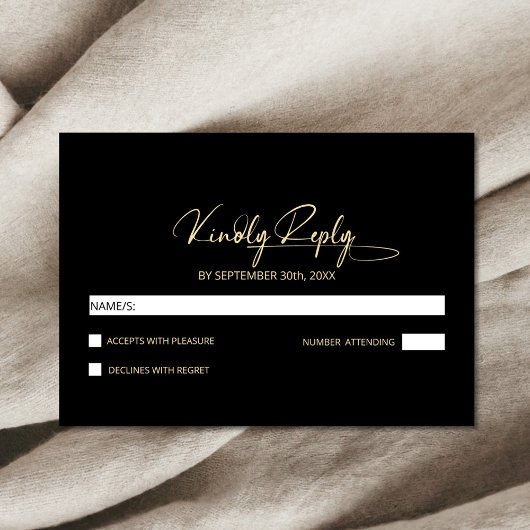 Stilvolle Minimalistische Black Wedding RSVP Karte