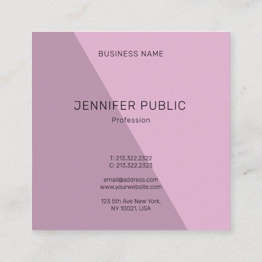 Stilvolle Minimalistische elegante Lila Vorlage Mo Quadratische Visitenkarte (Rückseite)