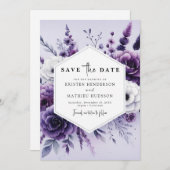 Stilvolle Minimalistische Lila Blumenhochzeit Save The Date (Vorne/Hinten)