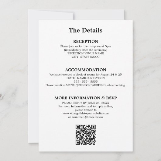 Stilvolle Minimalistische QR Code UAWG Wedding Ein Einladung (Rückseite)