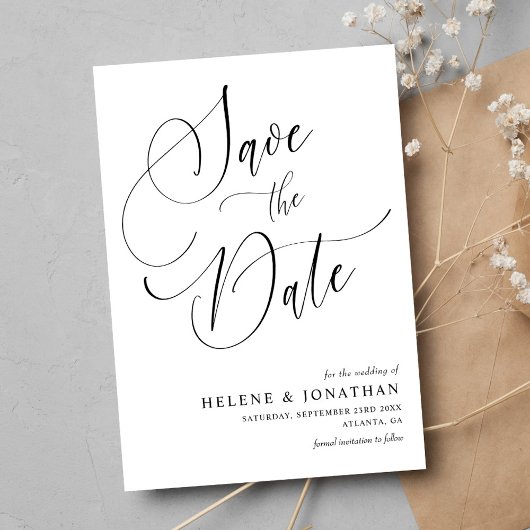 Stilvolle Minimalistische Schwarz-weiße Hochzeit Save The Date