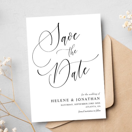 Stilvolle Minimalistische Schwarz-weiße Hochzeit Save The Date