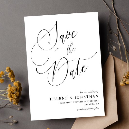 Stilvolle Minimalistische Schwarz-weiße Hochzeit Save The Date