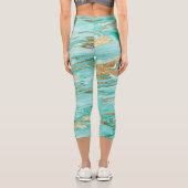 Stilvolle Mint Gold Abstrakt Marble Liquid Paint Capri Leggings (Rückseite)