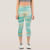 Stilvolle Mint Gold Abstrakt Marble Liquid Paint Capri Leggings (Vorderseite)