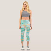 Stilvolle Mint Gold Abstrakt Marble Liquid Paint Capri Leggings (Vorderseite)