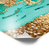 Stilvolle Mint Gold Abstrakt Marble Liquid Paint Fotodruck (Ecke)