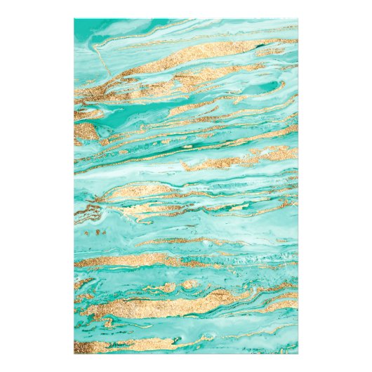 Stilvolle Mint Gold Abstrakt Marble Liquid Paint Fotodruck (Vorne)