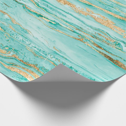 Stilvolle Mint Gold Abstrakt Marble Liquid Paint Geschenkpapier (Ecke)