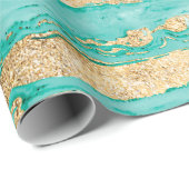 Stilvolle Mint Gold Abstrakt Marble Liquid Paint Geschenkpapier (Rolleneckpunkt)