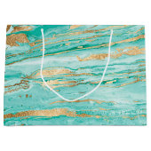 Stilvolle Mint Gold Abstrakt Marble Liquid Paint Große Geschenktüte (Vorderseite)