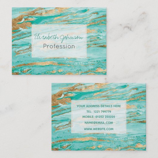 Stilvolle Mint Gold Abstrakt Marble Liquid Paint Visitenkarte (Vorne/Hinten)