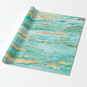 Stilvolle Mint & Gold Abstrakte marbleisierte Male Geschenkpapier