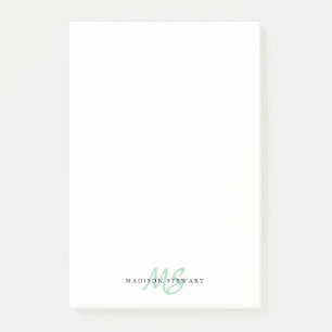 Stilvolle Mint Green Chic Pinsel Script Monogram N Post-it Klebezettel