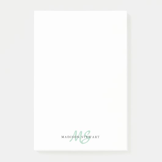 Stilvolle Mint Green Chic Pinsel Script Monogram N Post-it Klebezettel (Vorderseite)