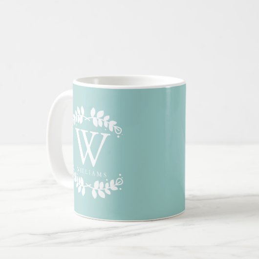 Stilvolle Mint Green Monogram Kaffeetasse (Vorderseite Links)