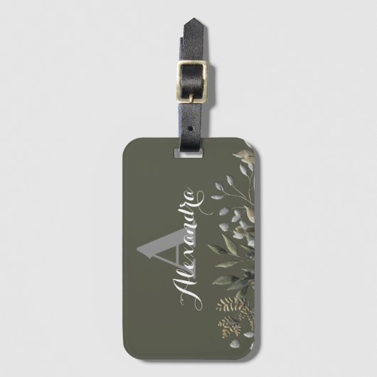 Stilvolle Mit Monogramm Botanische Gepäckmarke Gepäckanhänger (Vorderseite Vertikal)