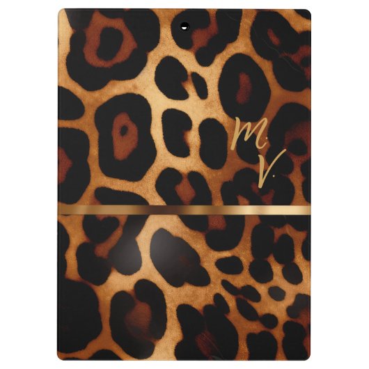 Stilvolle Mit Monogramm Leopard Print Business Klemmbrett (Rückseite)