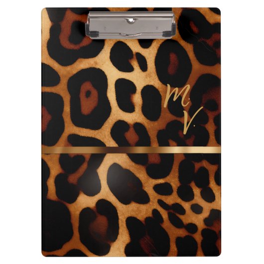 Stilvolle Mit Monogramm Leopard Print Business Klemmbrett (Vorderseite)