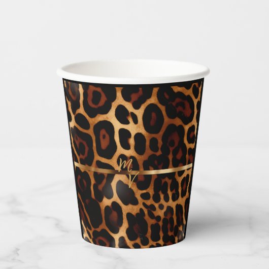 Stilvolle Mit Monogramm Leopard Print Pappbecher (Vorderseite)
