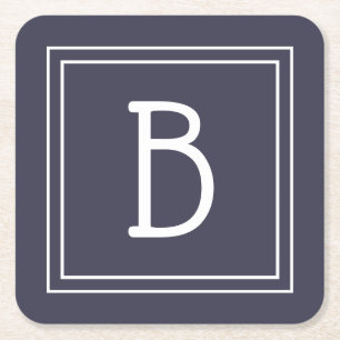 Stilvolle Mit Monogramm Midnight Blue & White Init Rechteckiger Pappuntersetzer