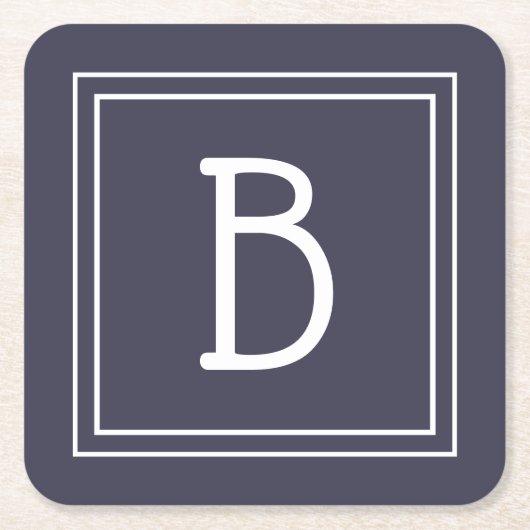 Stilvolle Mit Monogramm Midnight Blue & White Init Rechteckiger Pappuntersetzer (Vorderseite)
