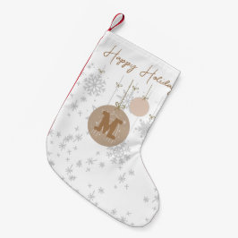 Stilvolle mit Monogramm Schneeflocken in Braun und Kleiner Weihnachtsstrumpf