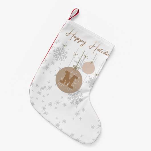 Stilvolle mit Monogramm Schneeflocken in Braun und Kleiner Weihnachtsstrumpf (Vorderansicht (hängend))