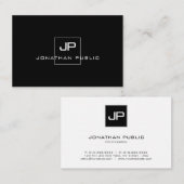 Stilvolle mit Monogramm Schwarz-weiße moderne Visitenkarte (Vorne/Hinten)