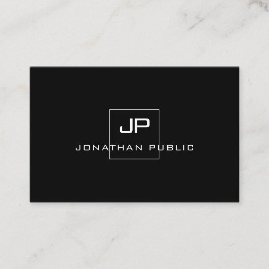 Stilvolle mit Monogramm Schwarz-weiße moderne Visitenkarte (Vorderseite)