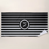 Stilvolle mit Monogramm schwarz-weiße Streifen Strandtuch (Vorderseite)