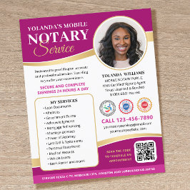 Stilvolle Mobile Notary Public QR Code Magenta Flyer
