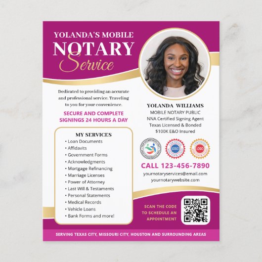 Stilvolle Mobile Notary Public QR Code Magenta Flyer (Vorne)