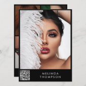 Stilvolle Modellierung Comp Card 5 Foto QR Code Bl Einladung (Vorne/Hinten)
