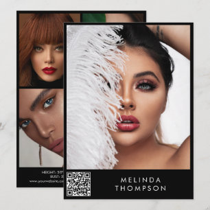 Stilvolle Modellierung Comp Card 5 Foto QR Code Bl Einladung